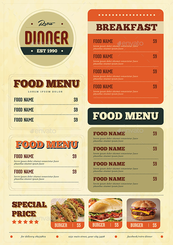 Retro Diner Food menu by guper GraphicRiver